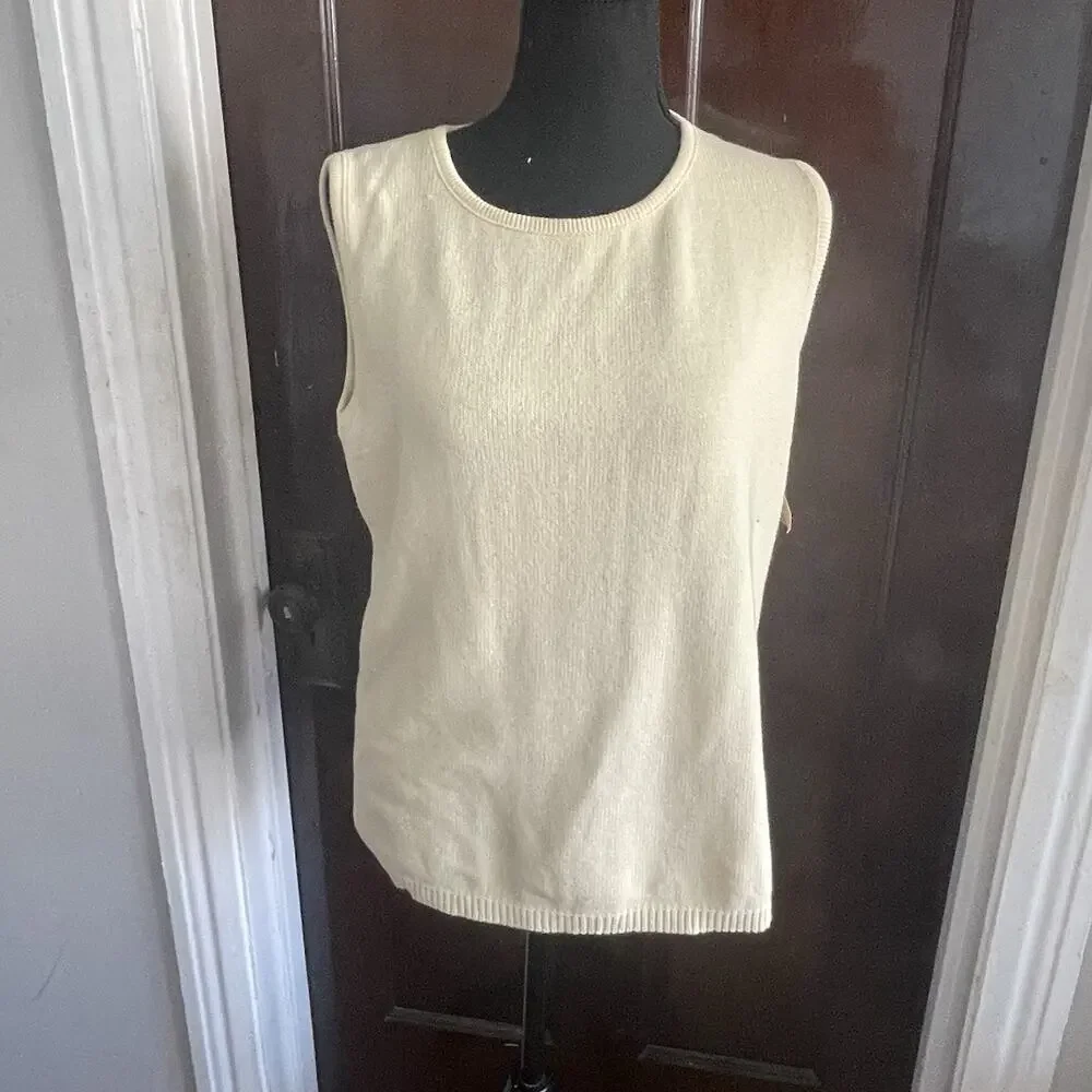 NWT Cherokee Womens Cream Vanilla LARGE Knit Sweater Vest 100% Cotton Vintage - Picture 15 of 15